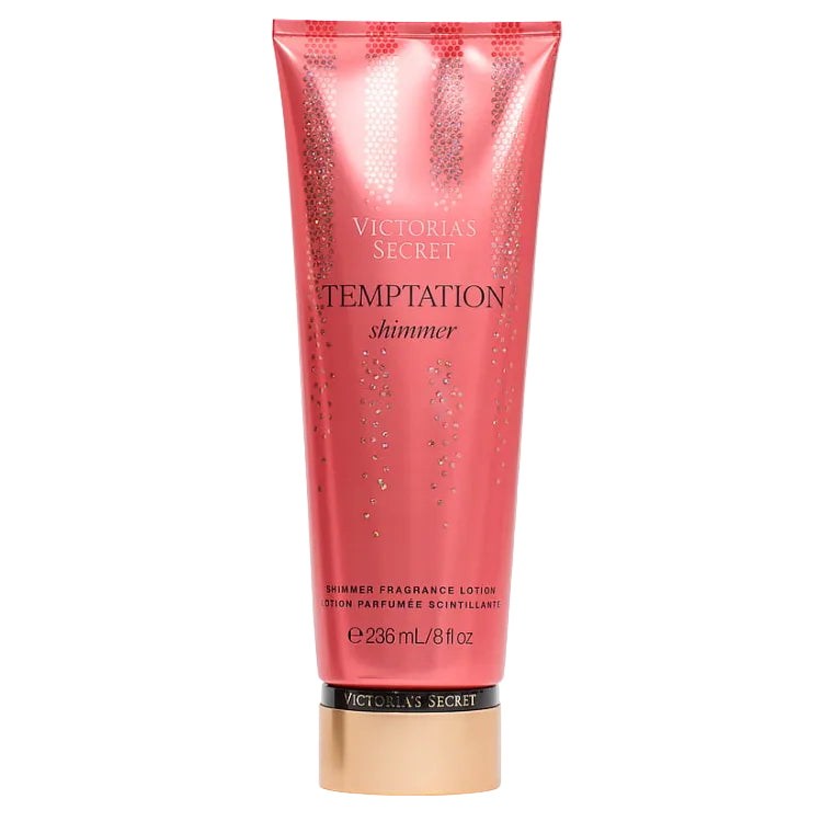 Victoria's Secret Temptation Shimmer Body Lotion 236ml red bottle with shimmer effect available on Maulux.mu