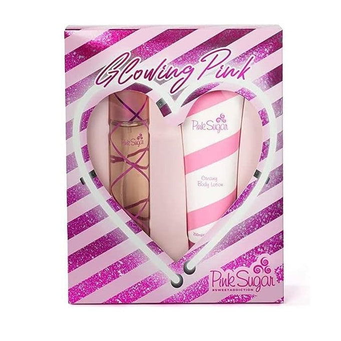 Aquolina Pink Sugar Glowing Pink Sweet Addiction Perfume Set EDT 100ML + Body Lotion 250ML Perfume Mauritius - Shop online at Maulux.mu
