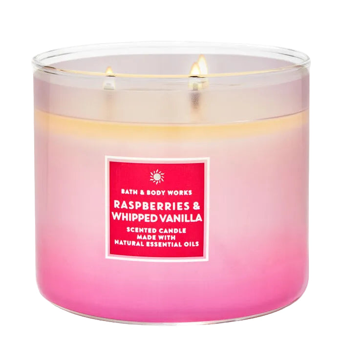 Bath and Body Works Raspberries and Whipped Vanilla 3-Wick Scented Candle with decorative lid - Maulux Mauritius