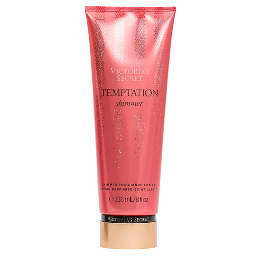 Victoria's Secret Temptation Shimmer Body Lotion 236ml red bottle with shimmer effect available on Maulux.mu