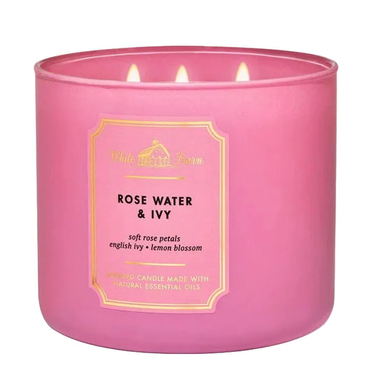 Bath and Body Works Rose Water & Ivy 3-Wick Scented Candle with soft rose petals and lemon blossom notes - Maulux Mauritius