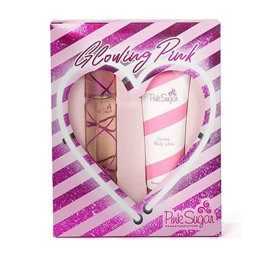 Aquolina Pink Sugar Glowing Pink Sweet Addiction Perfume Set EDT 100ML + Body Lotion 250ML Perfume Mauritius - Shop online at Maulux.mu
